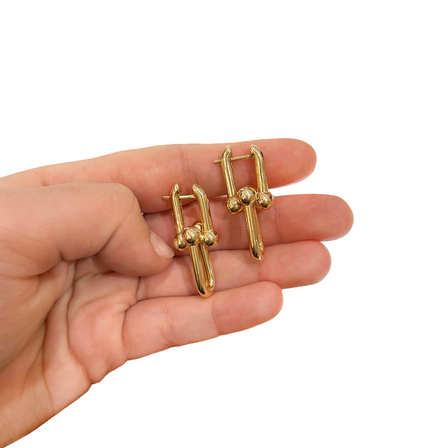 14K Yellow Gold Paperclip HardWear Earrings 1.4"