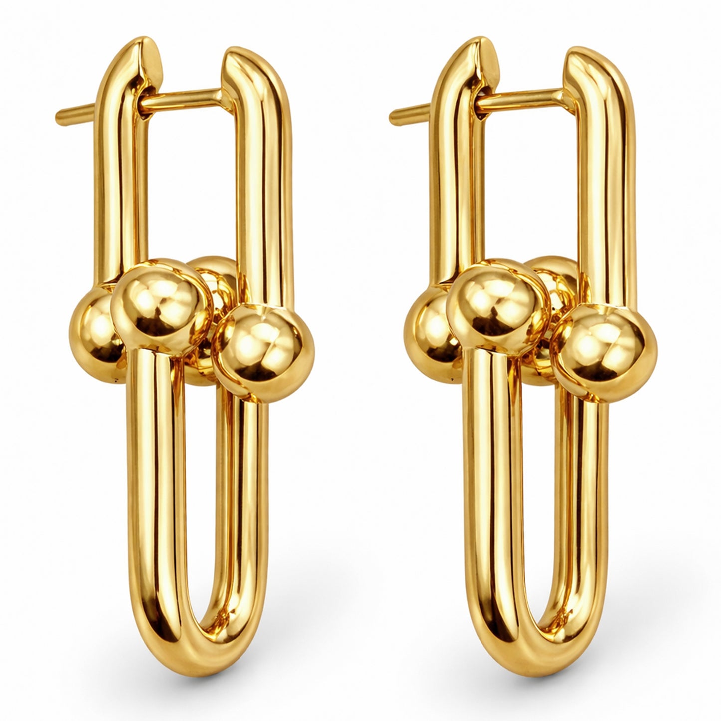 14K Yellow Gold Paperclip HardWear Earrings 1.4"