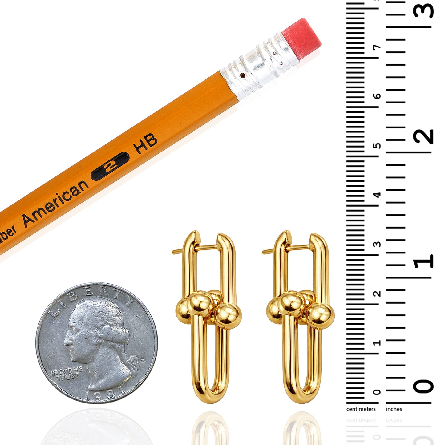 14K Yellow Gold Paperclip HardWear Earrings 1.4"