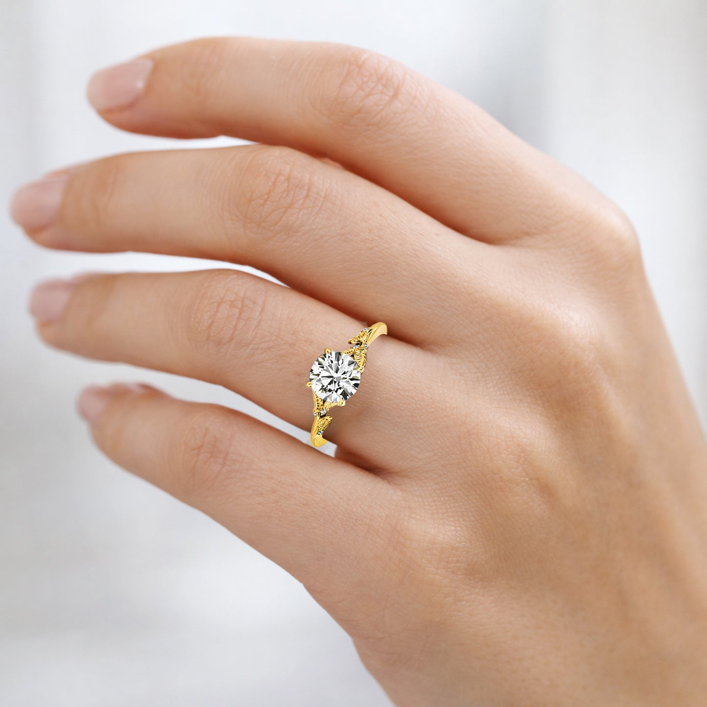 1.05TCW Lab-Grown Diamond 14k Yellow Gold Nature Inspired Engagement Ring