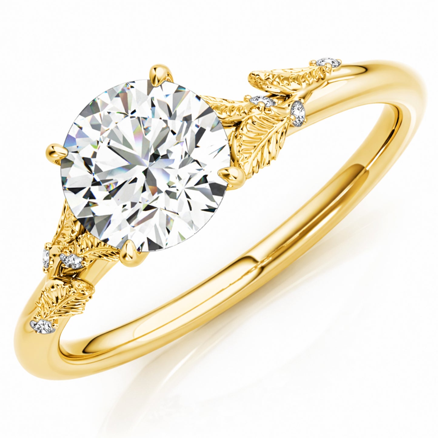 1.05TCW Lab-Grown Diamond 14k Yellow Gold Nature Inspired Engagement Ring