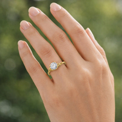 1.00TCW Lab-Grown Diamond 14k Yellow Gold Floral Solitaire Engagement Ring