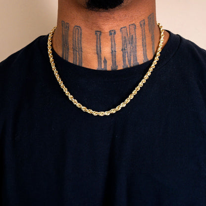 18K Yellow Gold Diamond-Cut 6mm Rope Chain (Solid Link) 20", 22", 24"