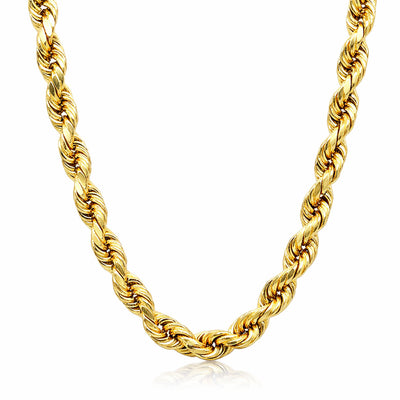 18K Yellow Gold Diamond-Cut 6mm Rope Chain (Solid Link) 20", 22", 24"