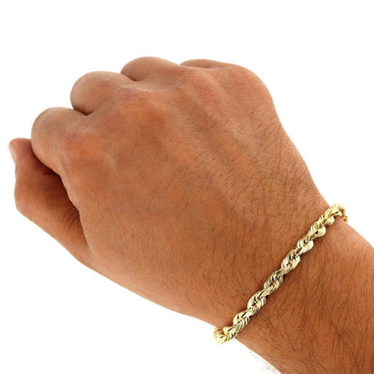 18K Yellow Gold 6mm Rope Bracelet (Solid Links) 8"-9"
