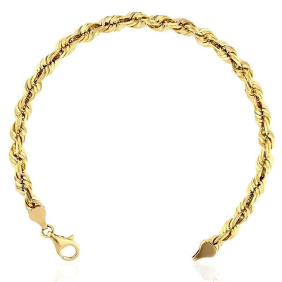 18K Yellow Gold 6mm Rope Bracelet (Solid Links) 8"-9"