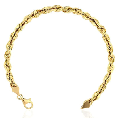 18K Yellow Gold 6mm Rope Bracelet (Solid Links) 8"-9"