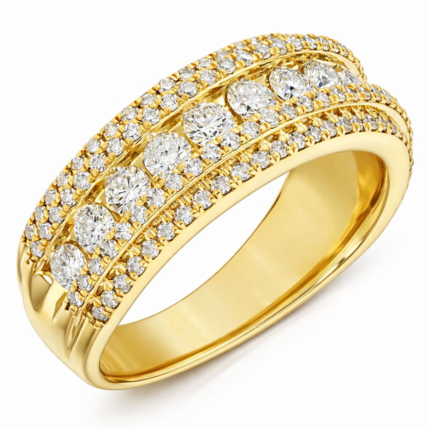 3.10CTW Natural Diamond 14K Yellow Gold Multi-Row Band