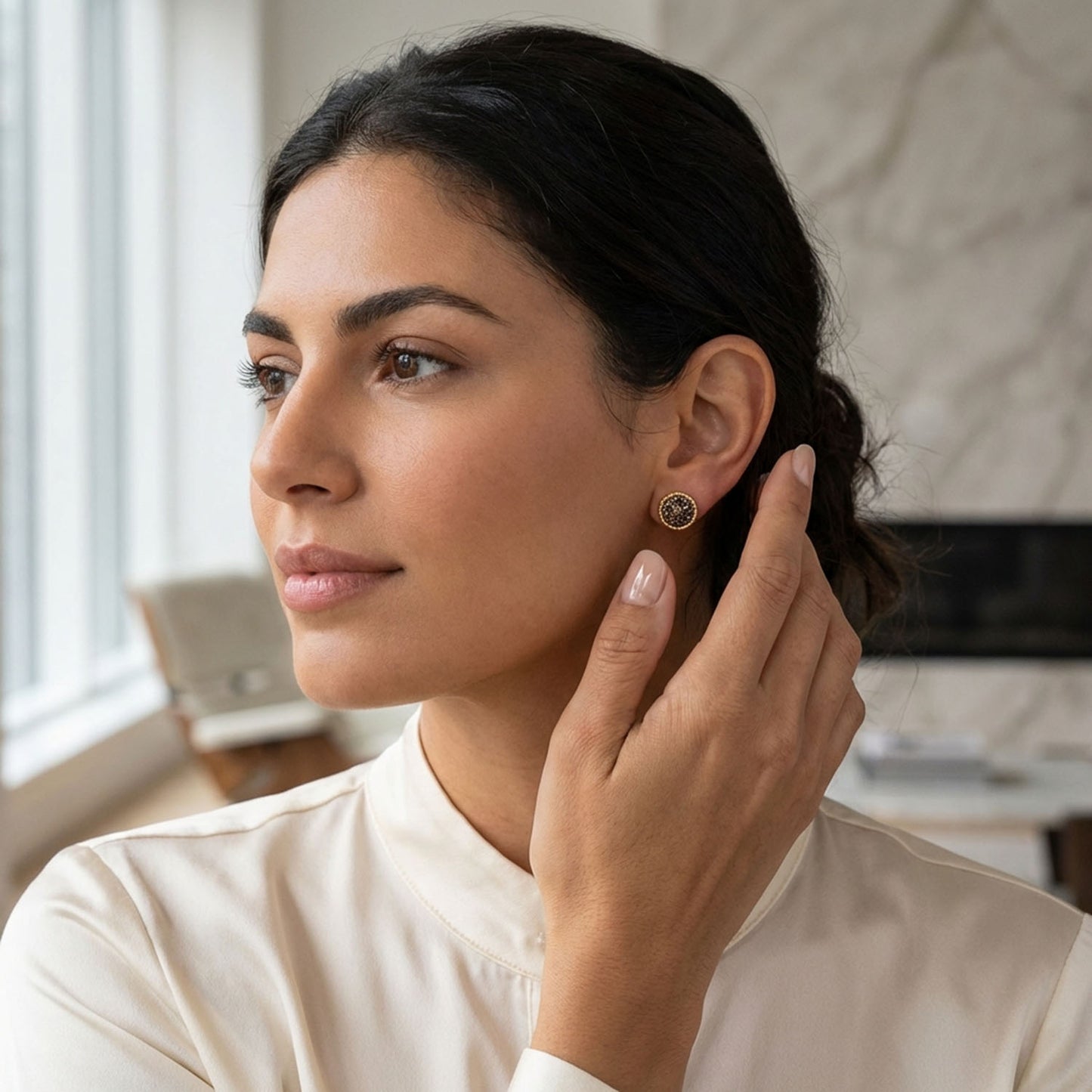 0.38 CTW Natural Black Diamonds 10K Yellow Gold Round-Cut Earrings 9mm