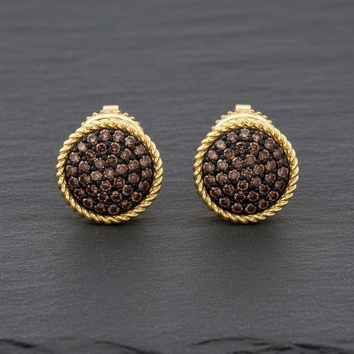 0.38 CTW Natural Black Diamonds 10K Yellow Gold Round-Cut Earrings 9mm