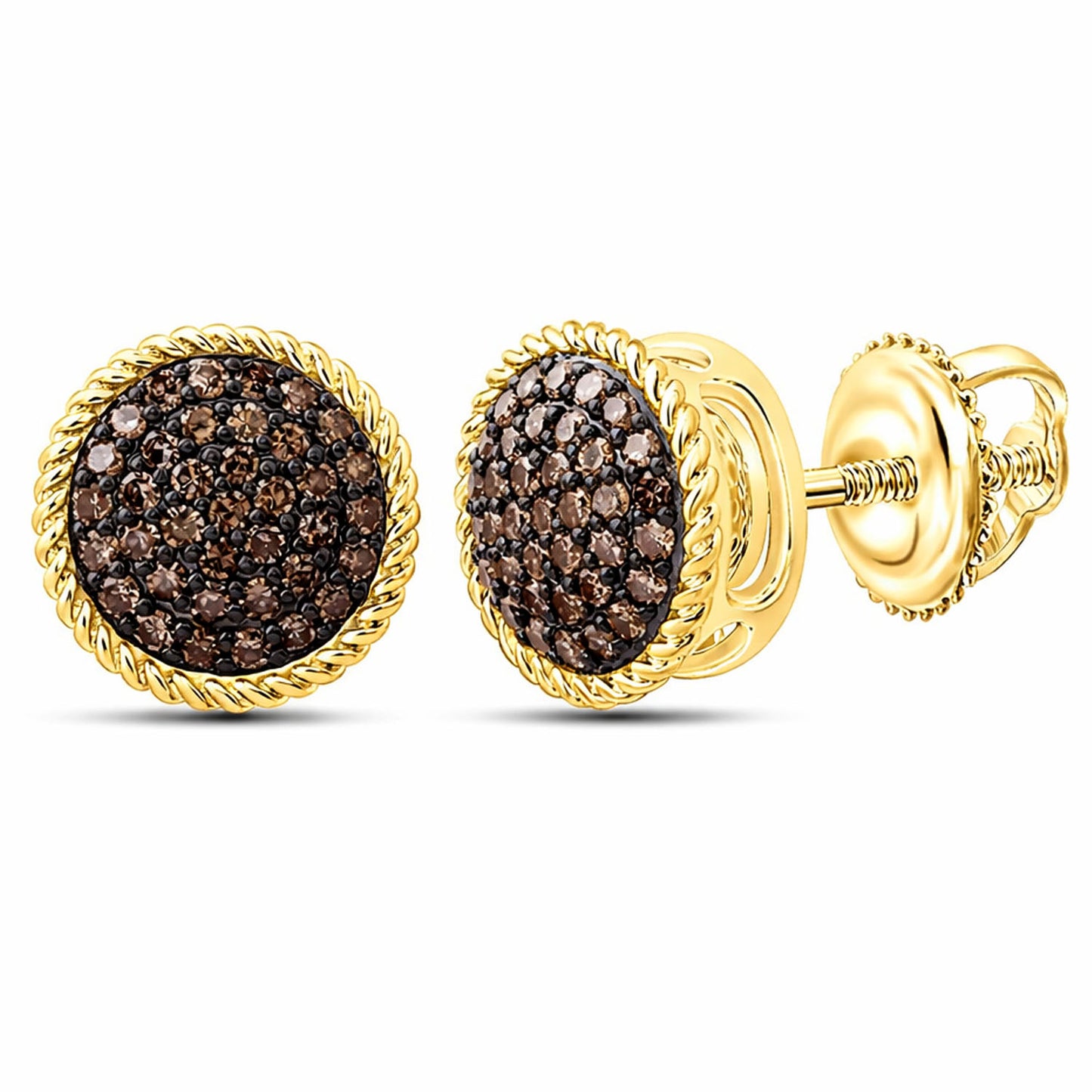 0.38 CTW Natural Black Diamonds 10K Yellow Gold Round-Cut Earrings 9mm