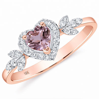0.63CTW Natural Diamond Accent Morganite Heart 10K Rose Gold Engagement Ring