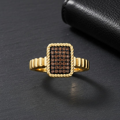 0.25CTW Natural Black Diamonds 10K Yellow Gold Rectangular Signet Ring