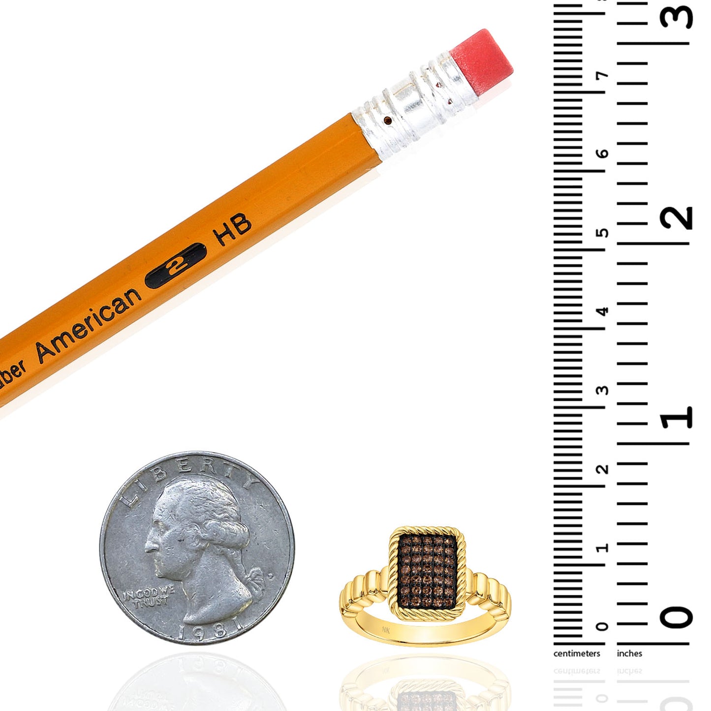 0.25CTW Natural Black Diamonds 10K Yellow Gold Rectangular Signet Ring