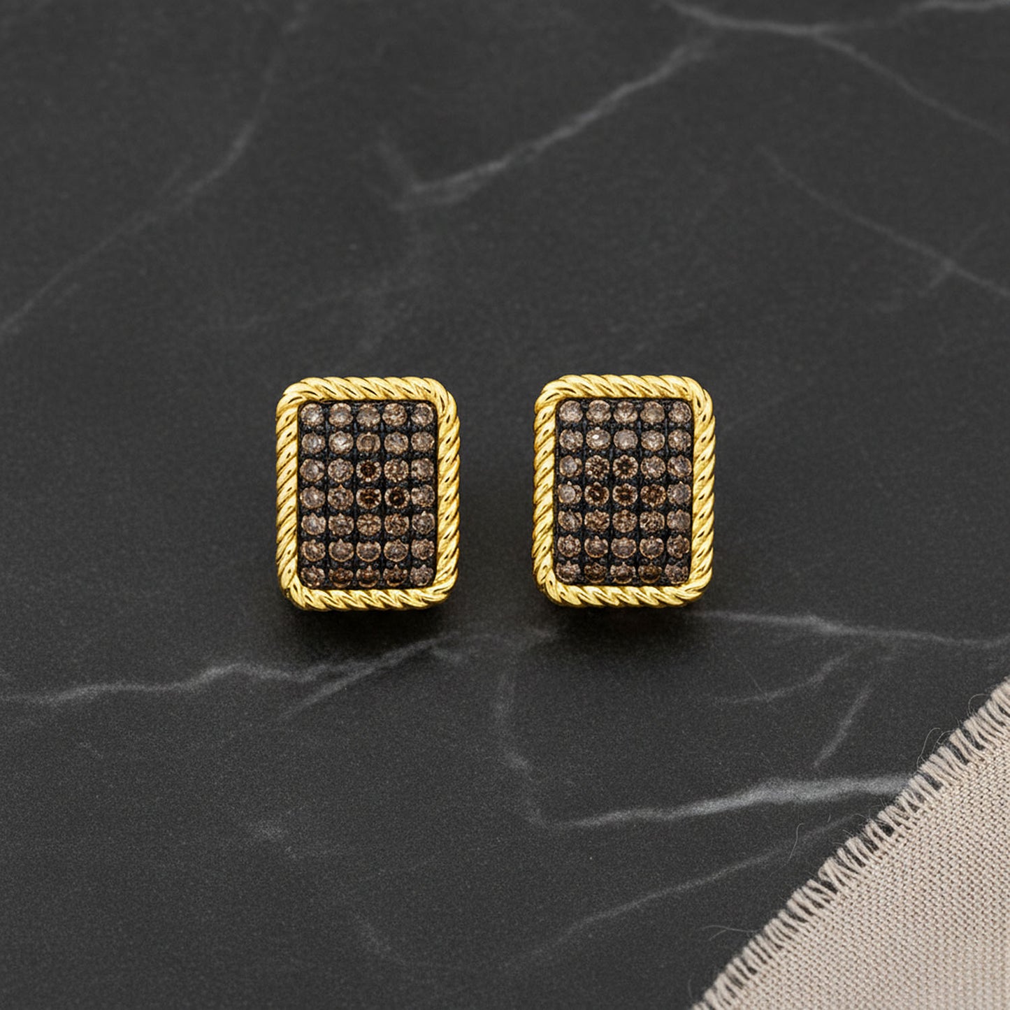 0.33CTW Natural Black Diamonds 10K Yellow Gold Rectangular Earrings