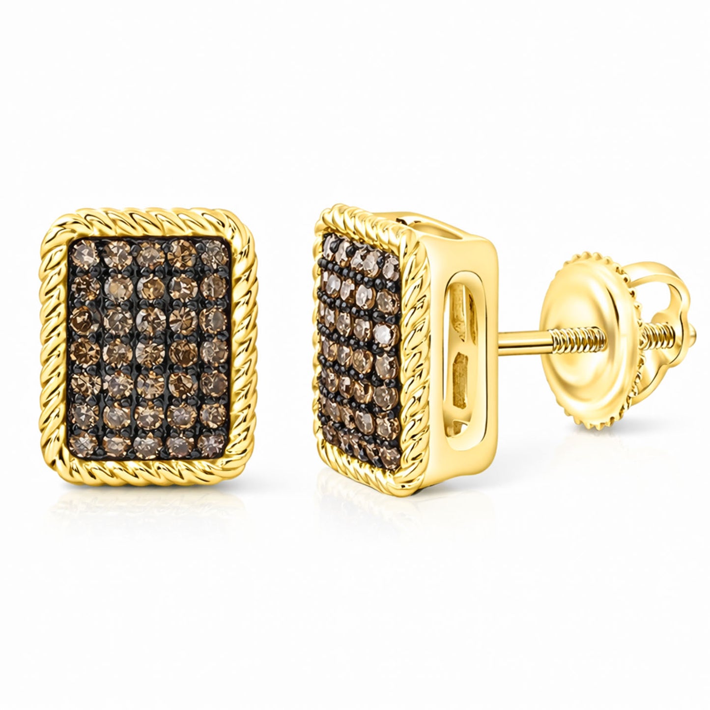 0.33CTW Natural Black Diamonds 10K Yellow Gold Rectangular Earrings