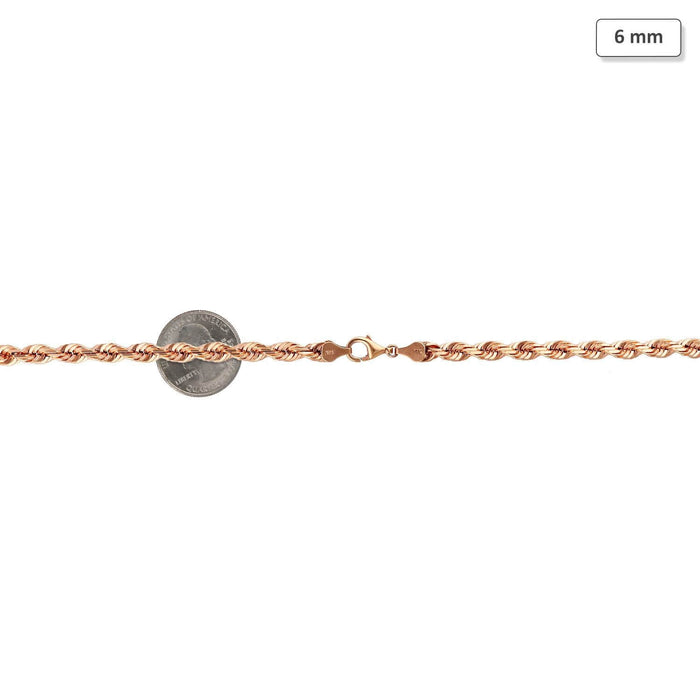 14K Rose Gold 6mm Diamond-Cut Rope Chain (Solid Links) 22"-30"