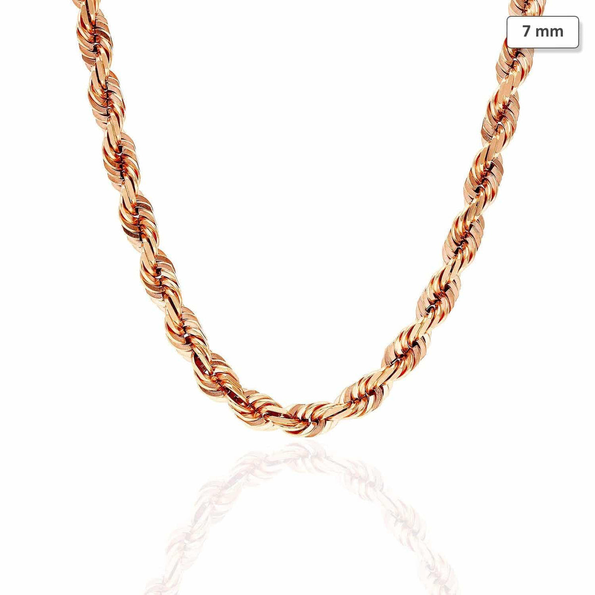 14K Rose Gold 7mm Diamond-Cut Rope Chain (Solid Links) 24"-30"