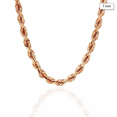 14K Rose Gold 7mm Diamond-Cut Rope Chain (Solid Links) 24"-30"