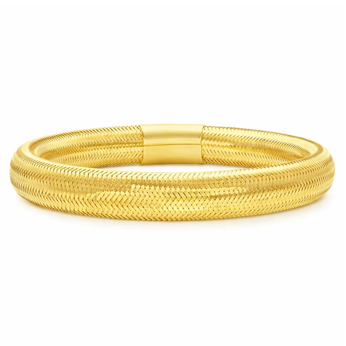 14K Yellow Gold Diamond-Cut Stretch 3mm, 5mm, 9mm Weaved Mesh Bracelet
