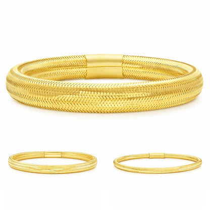 14K Yellow Gold Diamond-Cut Stretch 3mm, 5mm, 9mm Weaved Mesh Bracelet