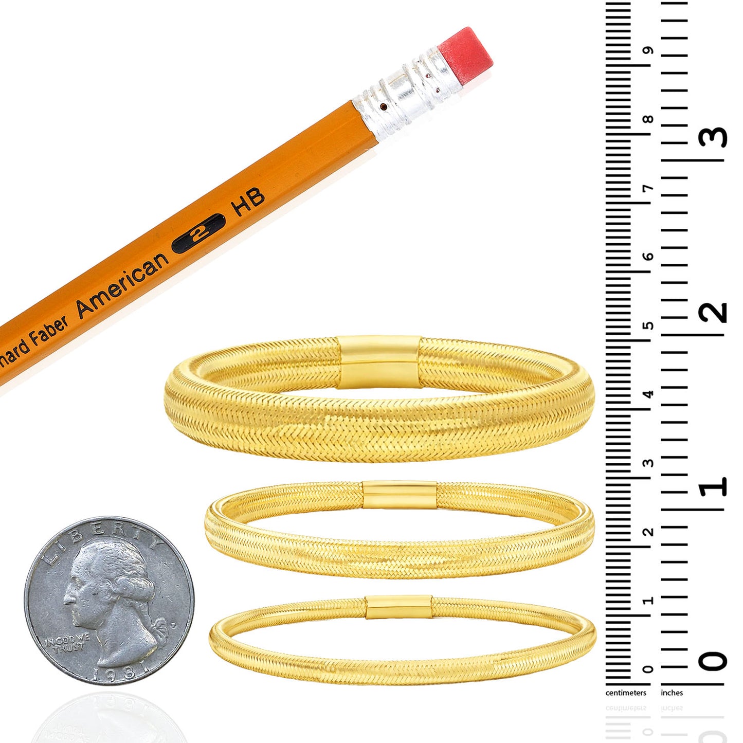 14K Yellow Gold Diamond-Cut Stretch 3mm, 5mm, 9mm Weaved Mesh Bracelet