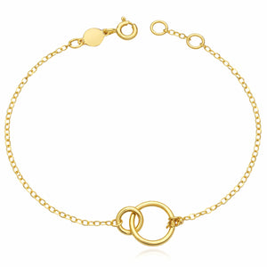 14K Yellow Gold Interlocking Circles 1.5mm Cable Link Adjustable Bracelet 6.5"-7"