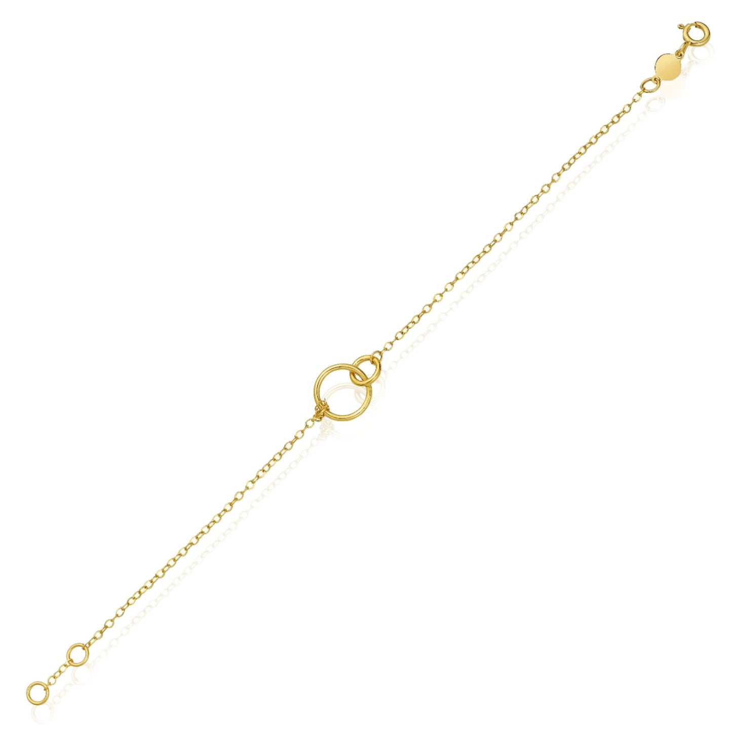 14K Yellow Gold Interlocking Circles 1.5mm Cable Link Adjustable Bracelet 6.5"-7"