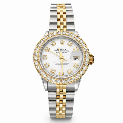 Rolex Datejust 69173 1.10TCW Diamond Bezel Jubilee Band White Pearl Dial 26mm Woman's Watch