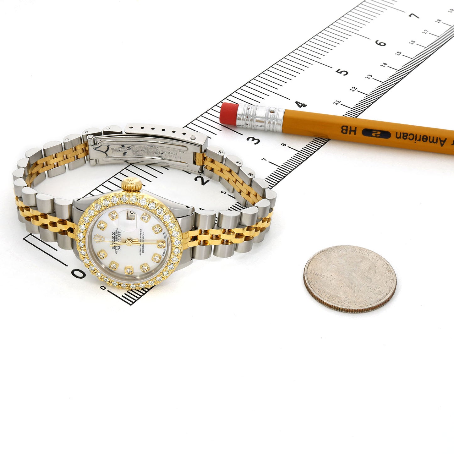 Rolex Datejust 69173 1.10TCW Diamond Bezel Jubilee Band White Pearl Dial 26mm Woman's Watch