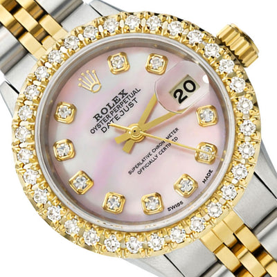 Rolex Datejust 69173 1.10TCW Diamond Bezel Jubilee Band Pink Pearl Dial 26mm Watch