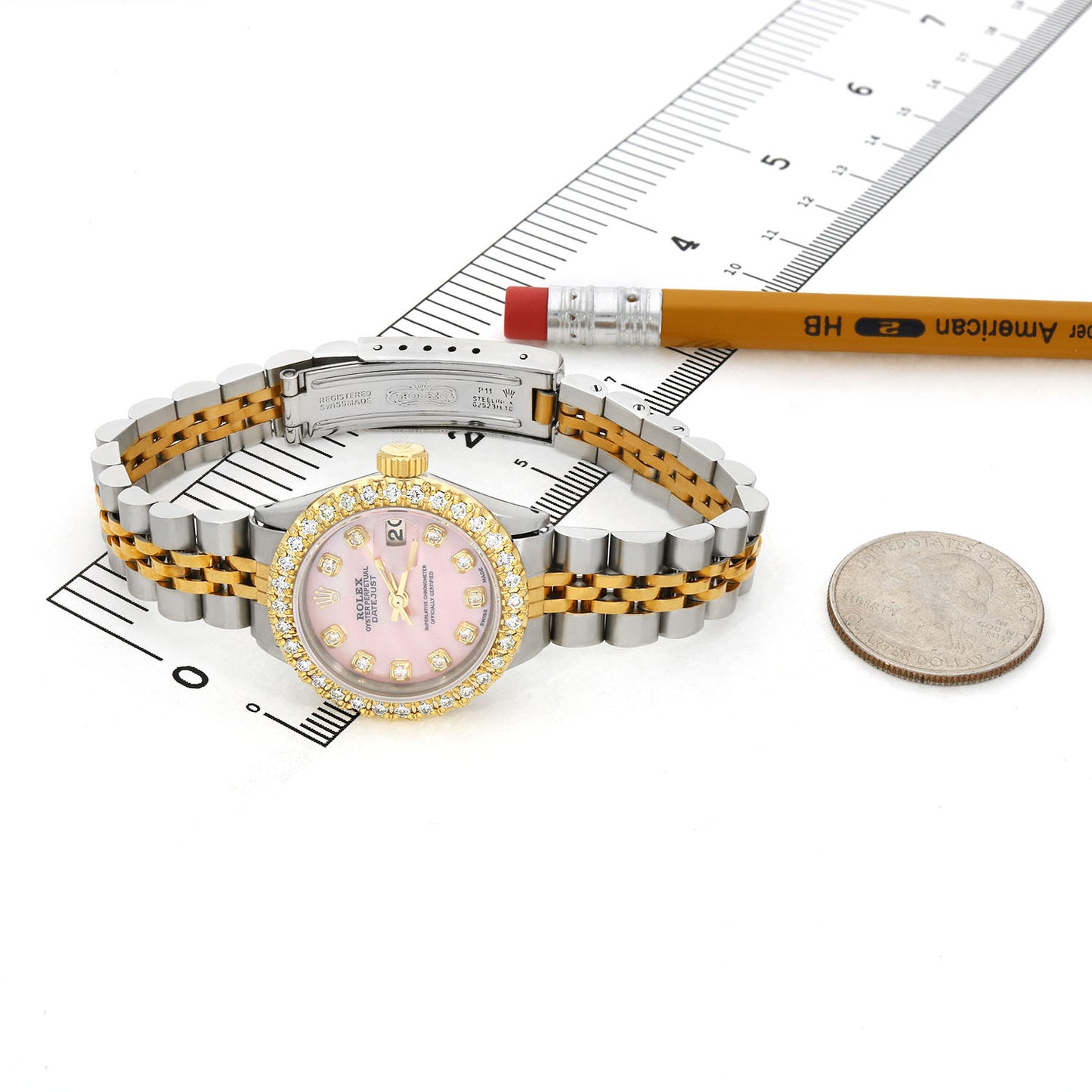 Rolex Datejust 69173 1.10TCW Diamond Bezel Jubilee Band Pink Pearl Dial 26mm Watch