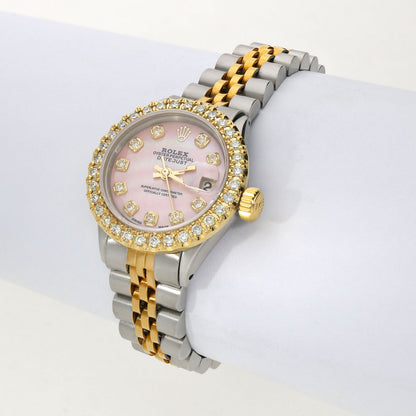 Rolex Datejust 69173 1.10TCW Diamond Bezel Jubilee Band Pink Pearl Dial 26mm Watch
