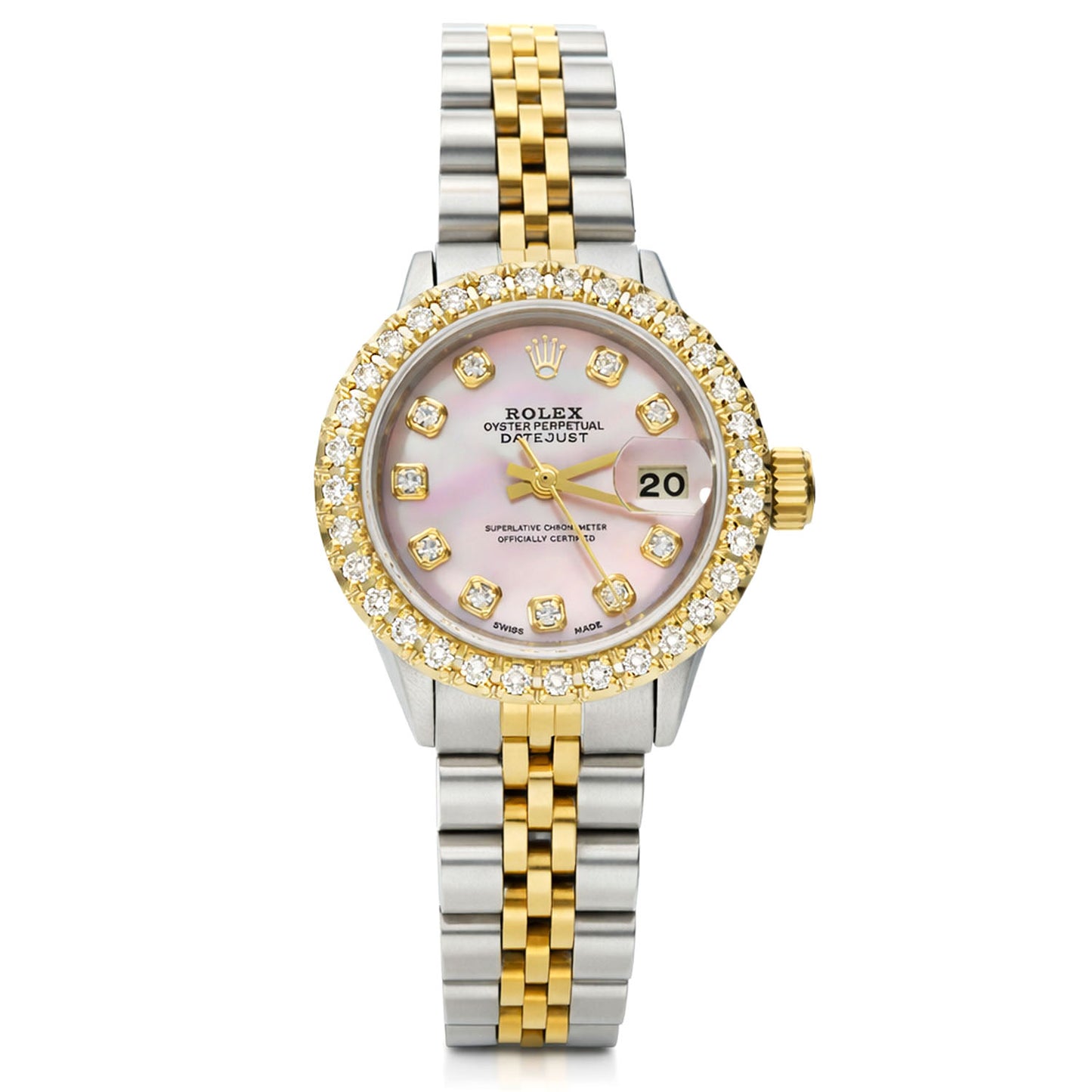 Rolex Datejust 69173 1.10TCW Diamond Bezel Jubilee Band Pink Pearl Dial 26mm Watch