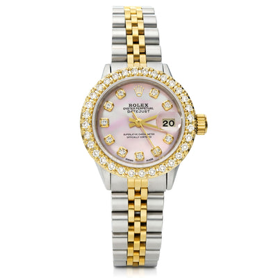 Rolex Datejust 69173 1.10TCW Diamond Bezel Jubilee Band Pink Pearl Dial 26mm Watch