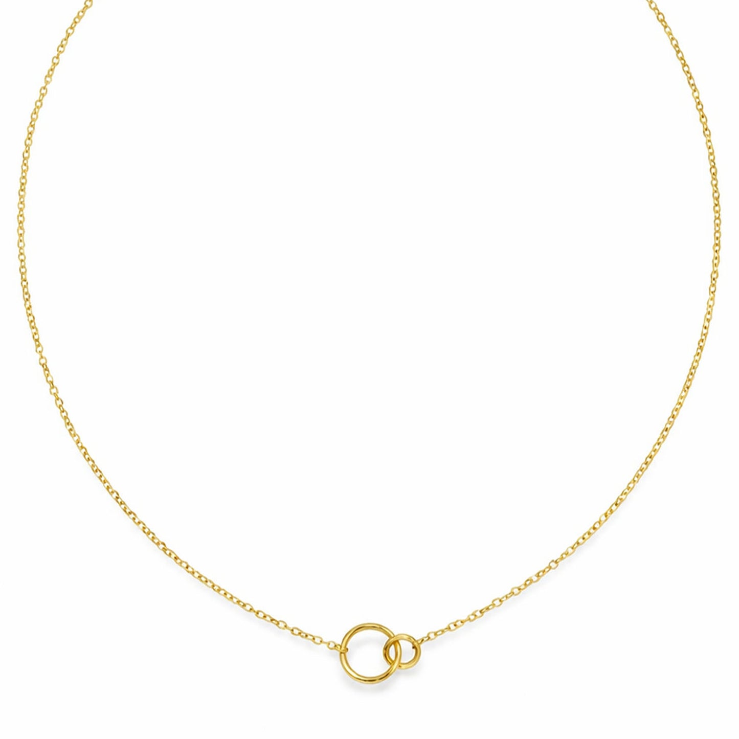 14K Yellow Gold Interlocking Circles 1.5mm Cable Link Adjustable Necklace 16" 18"