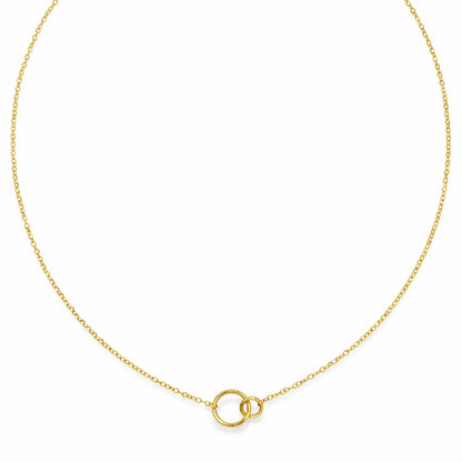 14K Yellow Gold Interlocking Circles 1.5mm Cable Link Adjustable Necklace 16" 18"