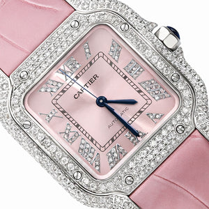 NEW 4.50TCW Natural Diamond Cartier Santos Medium 35mm Roman Pink Dial Watch