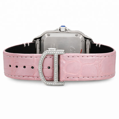 NEW 4.50TCW Natural Diamond Cartier Santos Medium 35mm Roman Pink Dial Watch