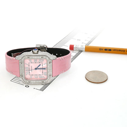 NEW 4.50TCW Natural Diamond Cartier Santos Medium 35mm Roman Pink Dial Watch