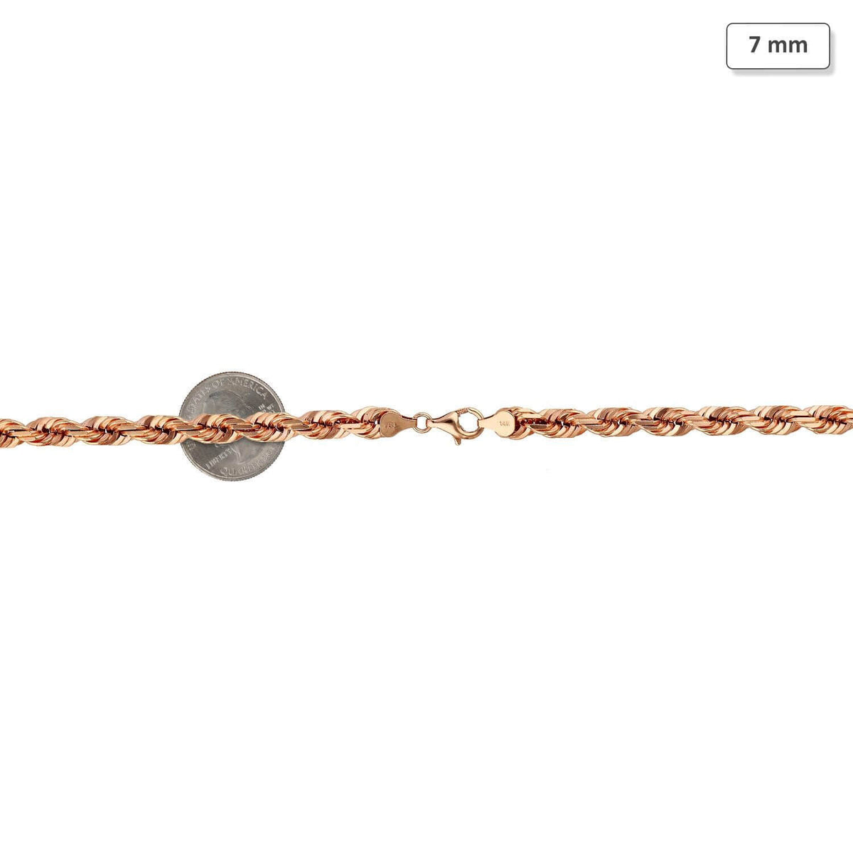 14K Rose Gold 7mm Diamond-Cut Rope Chain (Solid Links) 24"-30"