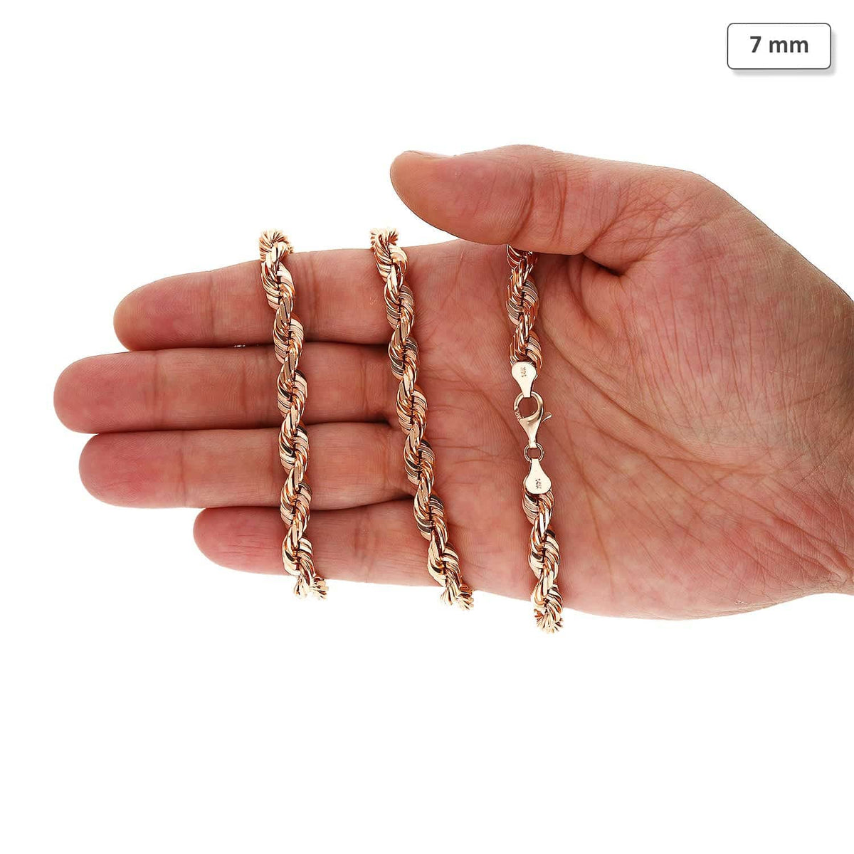 14K Rose Gold 7mm Diamond-Cut Rope Chain (Solid Links) 24"-30"