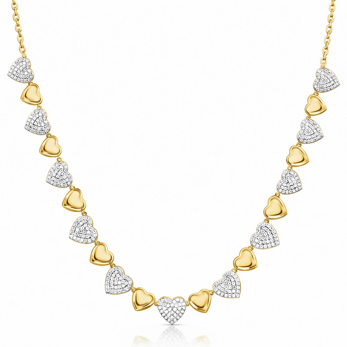 1.50CTW Natural Diamonds 14k Yellow Gold Fancy Heart Necklace 16"