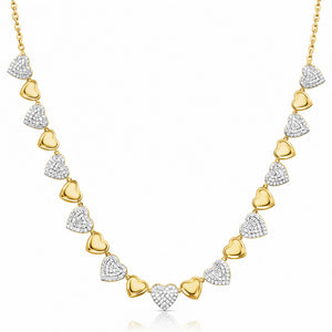 1.50CTW Natural Diamonds 14k Yellow Gold Fancy Heart Necklace 16"