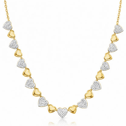 1.50CTW Natural Diamonds 14k Yellow Gold Fancy Heart Necklace 16"
