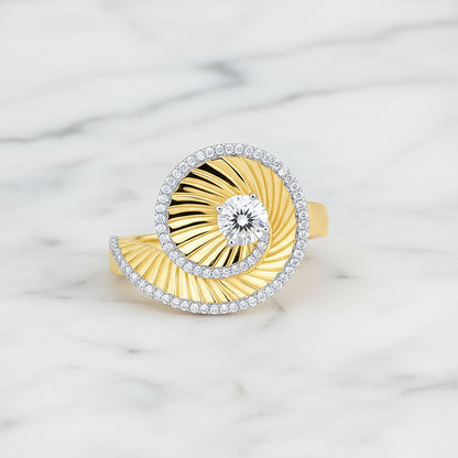 1.15CTW Natural Diamonds 14K Yellow Gold Spiral Shell Swirl Ring