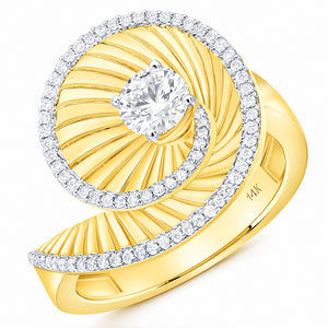 1.15CTW Natural Diamonds 14K Yellow Gold Spiral Shell Swirl Ring