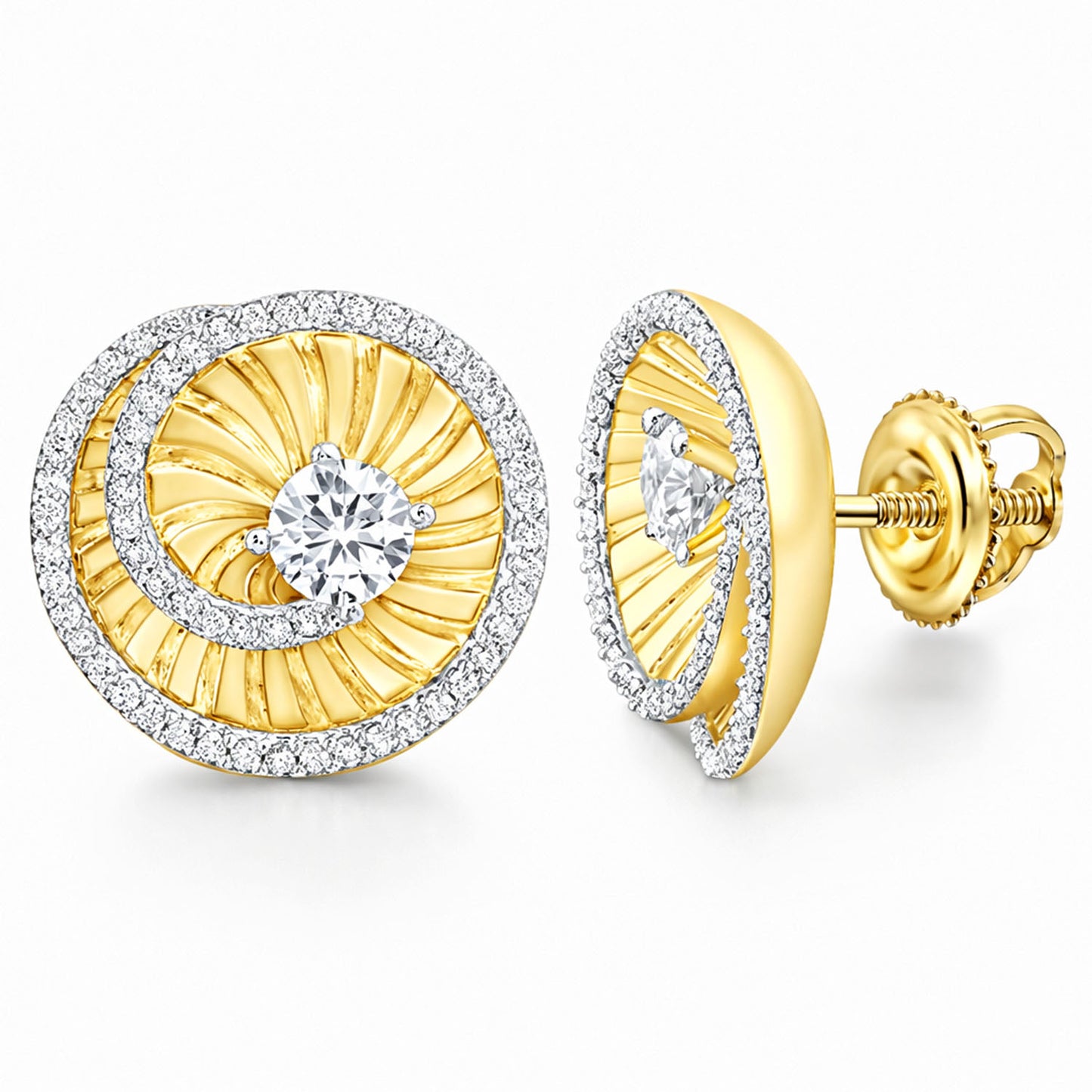 0.50CTW Natural Diamonds 14K Shell Swirl Screw Back Stud Earrings