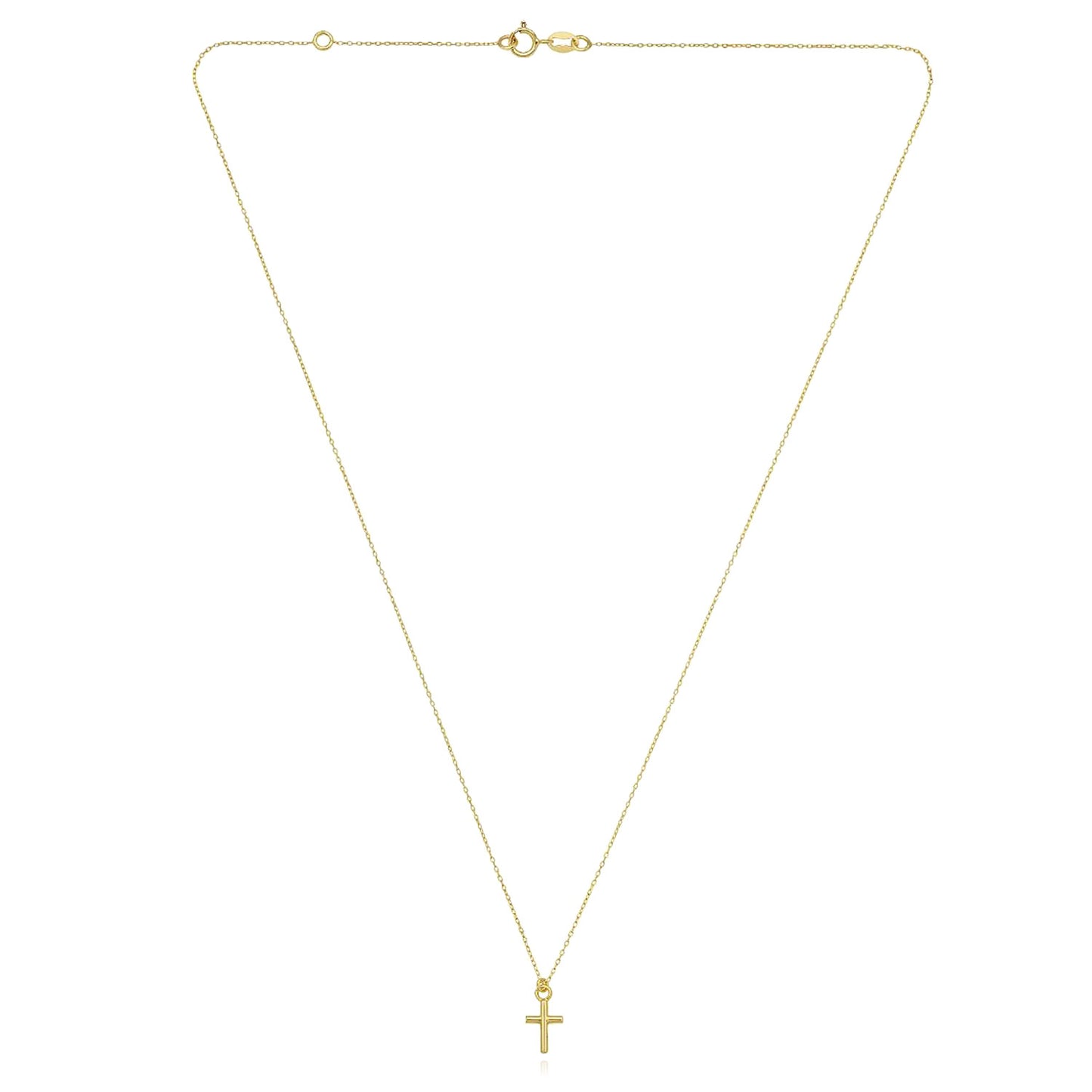 14K Yellow Gold High Polished Mini Cross Necklace 16.5–17.75"
