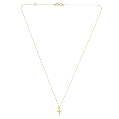 14K Yellow Gold High Polished Mini Cross Necklace 16.5–17.75"